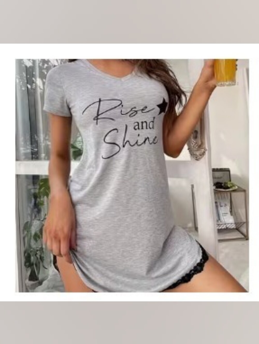 Rise and Shine T-shirt Nightdress with Lace Hem, M-L